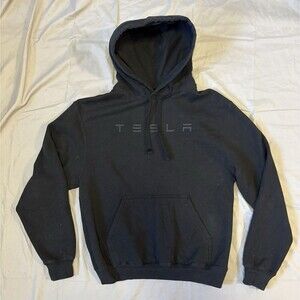 TESLA Mens Black Pockets Drawstring Pullover Hoodie Sweatshirt Small